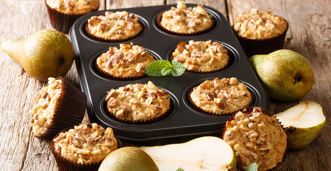 Deliciosos y sencillos muffins de pera con crumble