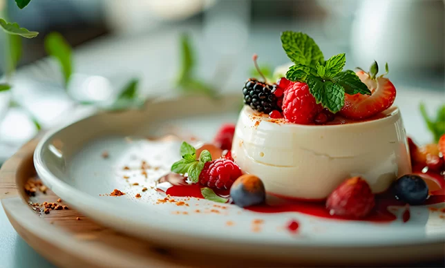 Mi receta preferida de panna cotta de matcha y coco con salsa de frutos rojos