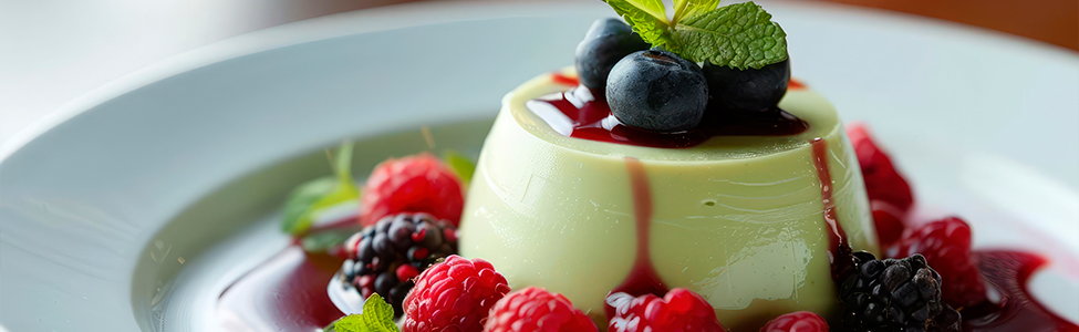 Mi receta preferida de panna cotta de matcha y coco con salsa de frutos rojos