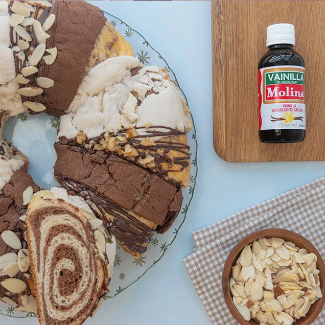 Rosca de reyes de vainilla y chocolate